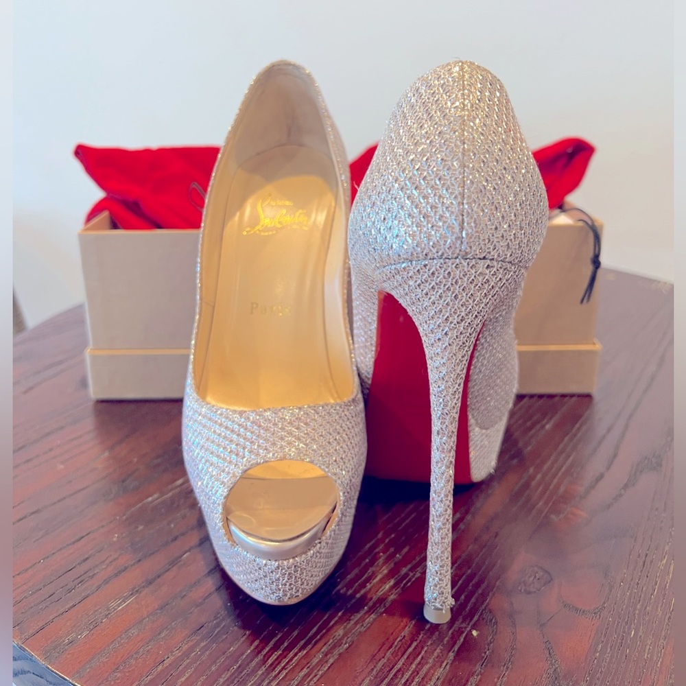 Christian Louboutin fetish peep 150 glitter diams/specc